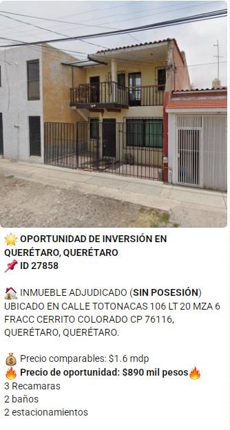Inmueble adjudicado en venta Cerrito Colorado Querétaro $890,000 MXN