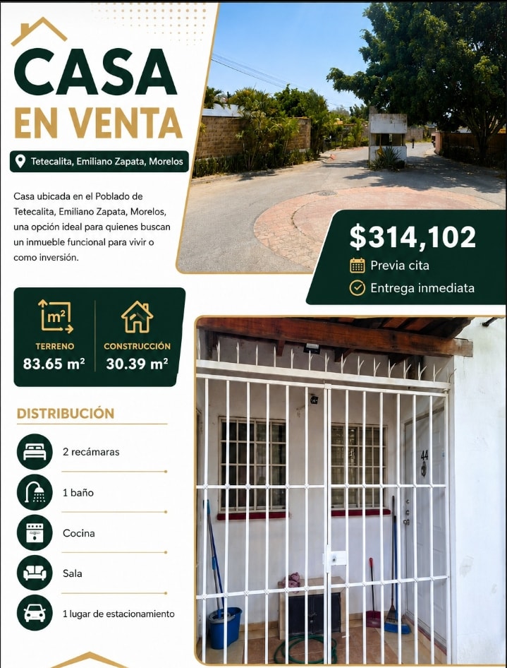 Casa en venta Tetecalita Emiliano Zapata Morelos $314,102 MXN